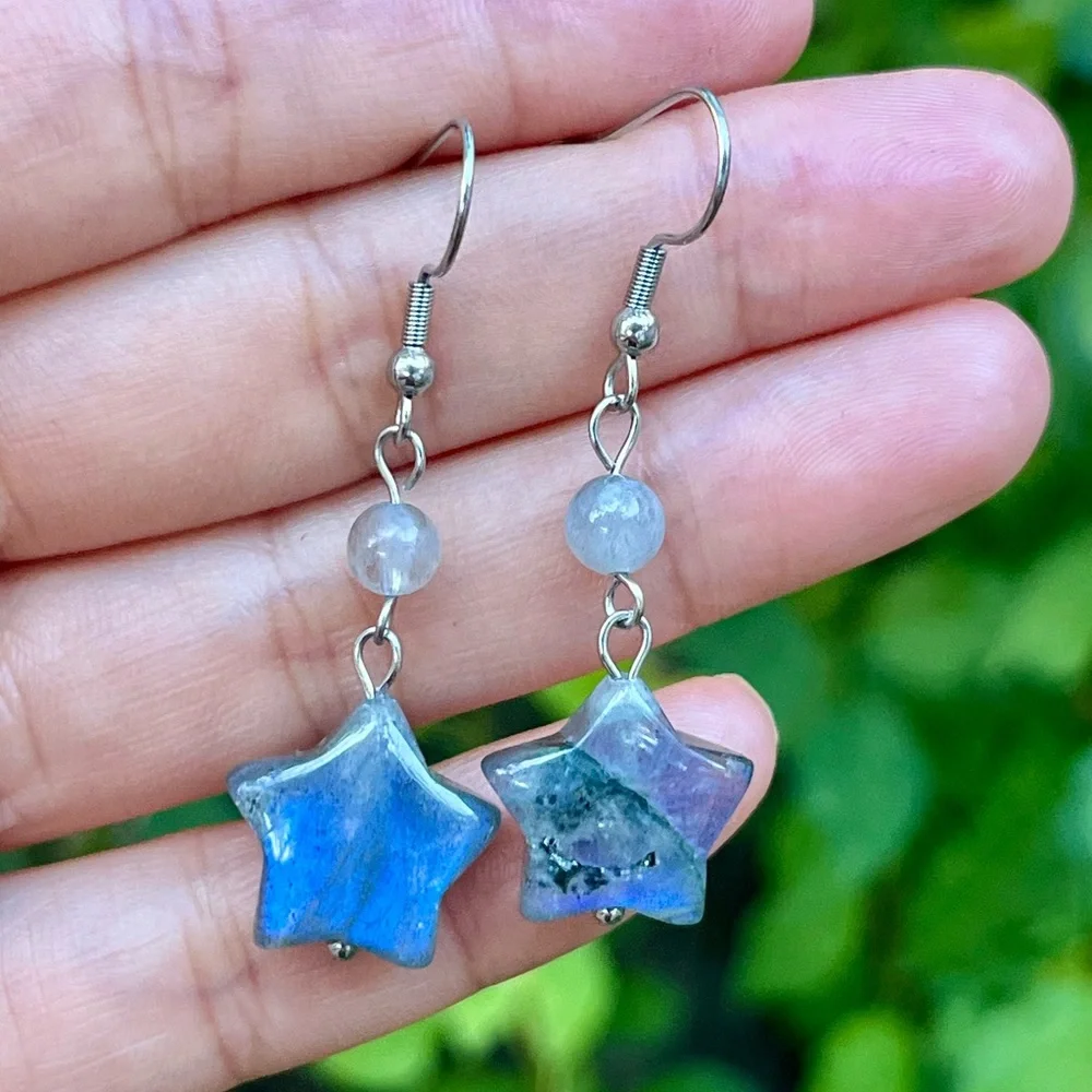 Stainless steel labradorite‎ star drop earrings 0431